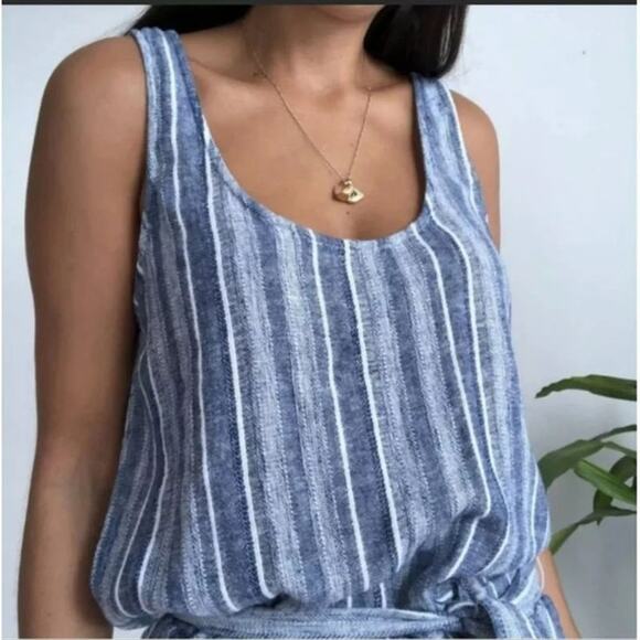 Anthropologie Cloth & Stone Striped Linen Coastal Flowing Op[en Back Jumpsuit - Picture 4 of 14